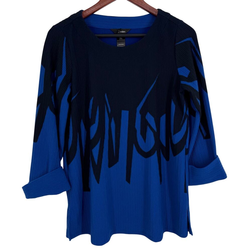 Ali Miles Sz Small Black Blue Wearable Art to Wear Artsy Blouse Shirt Top Unique